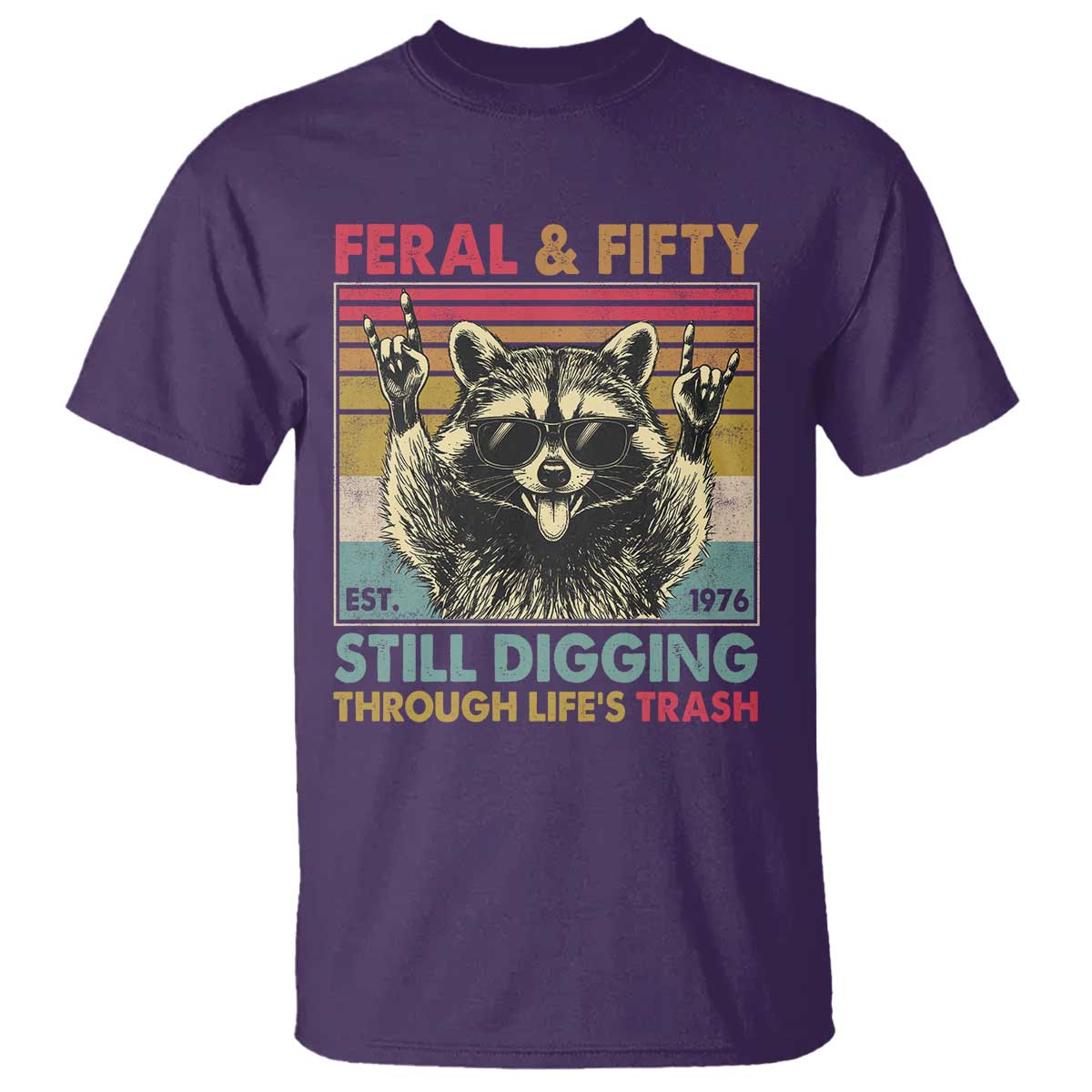 Funny 50th Birthday T Shirt Retro Racoon Feral And Fifty TS10 Purple Print Your Wear