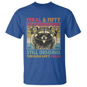 Funny 50th Birthday T Shirt Retro Racoon Feral And Fifty TS10 Royal Blue Print Your Wear