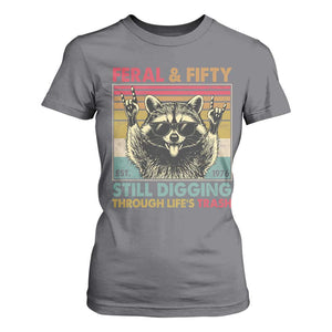 Funny 50th Birthday T Shirt For Women Retro Racoon Feral And Fifty TS10 Charcoal Print Your Wear