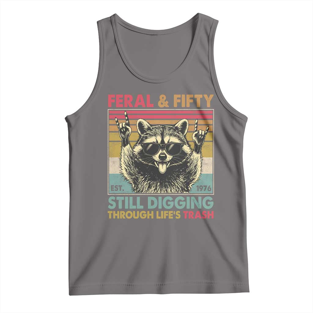 Funny 50th Birthday Tank Top Retro Racoon Feral And Fifty TS10 Deep Heather Print Your Wear