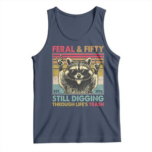 Funny 50th Birthday Tank Top Retro Racoon Feral And Fifty TS10 Navy Print Your Wear