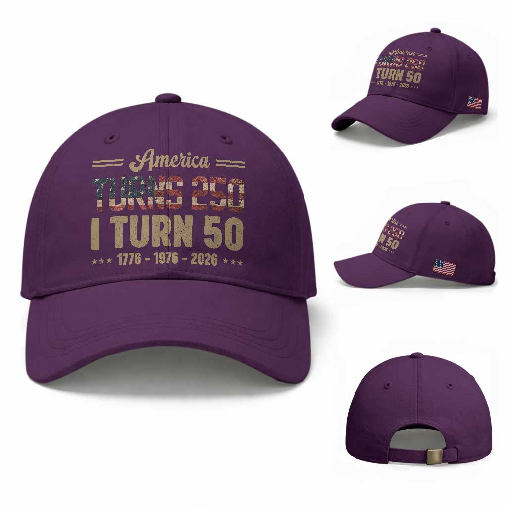 America Turns 250 I Turn 50 50th Birthday Baseball Cap Vintage USA 250th Anniversary 1976 50 Year Old Gift