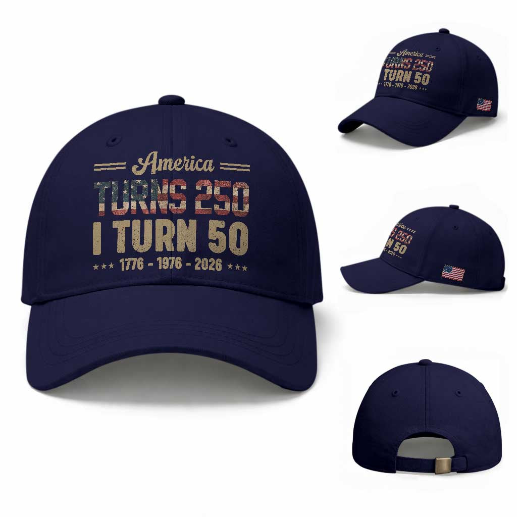 America Turns 250 I Turn 50 50th Birthday Baseball Cap Vintage USA 250th Anniversary 1976 50 Year Old Gift
