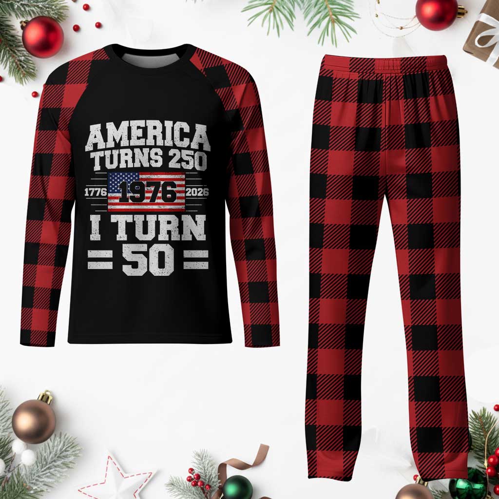 America Turns 250 I Turn 50 50th Birthday Plaid Pajama Set USA 250th Anniversary 1976 50 Year Old Gift