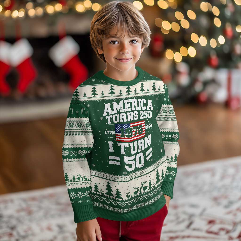 America Turns 250 I Turn 50 50th Birthday Ugly Christmas Sweater USA 250th Anniversary 1976 50 Year Old Gift