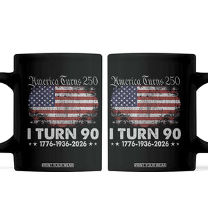 America Turns 250 I Turn 90 Coffee Mug Vintage 1936 90th Birthday 250th Anniversary USA 90 Year Old Gift