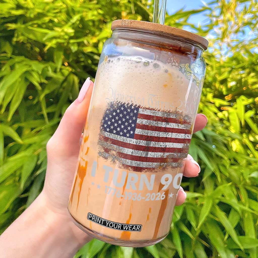 America Turns 250 I Turn 90 Glass Can Vintage 1936 90th Birthday 250th Anniversary USA 90 Year Old Gift