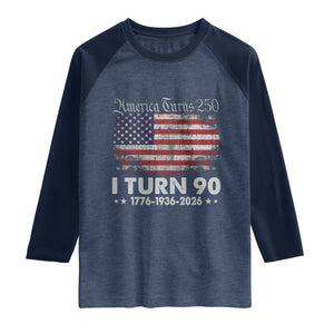 America Turns 250 I Turn 90 Raglan Shirt Vintage 1936 90th Birthday 250th Anniversary USA 90 Year Old Gift