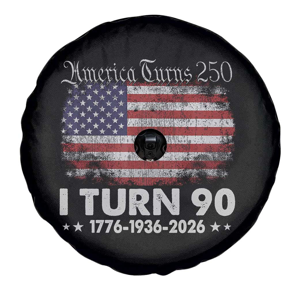 America Turns 250 I Turn 90 Spare Tire Cover Vintage 1936 90th Birthday 250th Anniversary USA 90 Year Old Gift