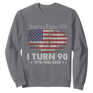 America Turns 250 I Turn 90 Sweatshirt Vintage 1936 90th Birthday 250th Anniversary USA 90 Year Old Gift