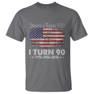 America Turns 250 I Turn 90 T Shirt Vintage 1936 90th Birthday 250th Anniversary USA 90 Year Old Gift