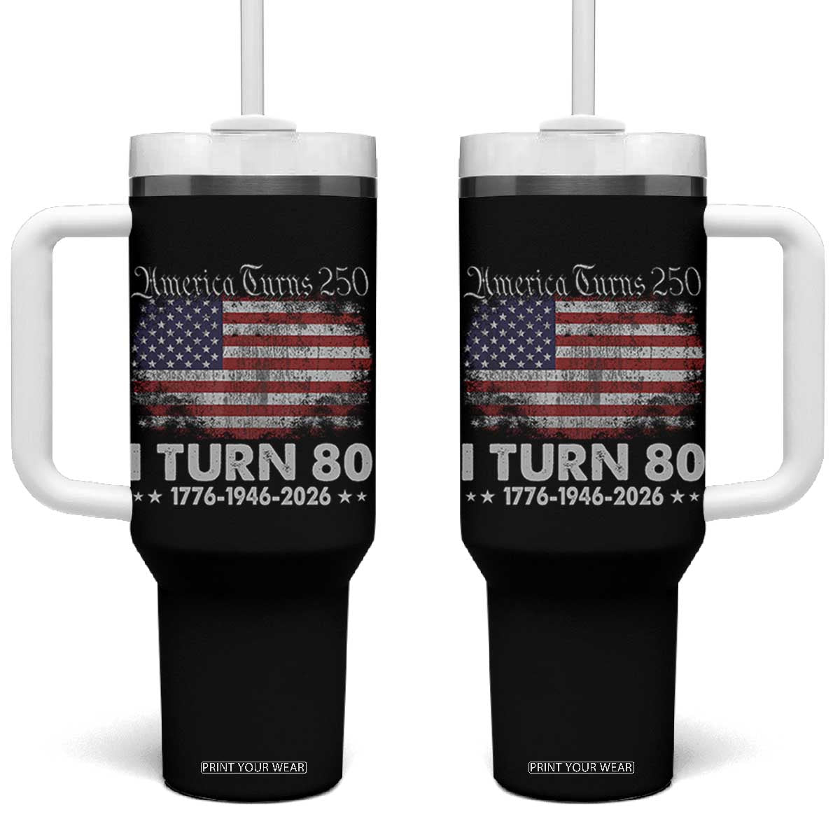 America Turns 250 I Turn 80 Tumbler With Handle Vintage 1946 80th Birthday 250th Anniversary USA 80 Year Old Gift