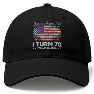 America Turns 250 I Turn 70 Baseball Cap Vintage 1956 70th Birthday 250th Anniversary USA 70 Year Old Gift