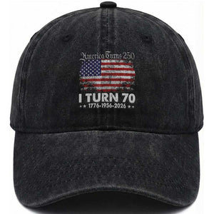 America Turns 250 I Turn 70 Washed Cotton Baseball Cap Vintage 1956 70th Birthday 250th Anniversary USA 70 Year Old Gift