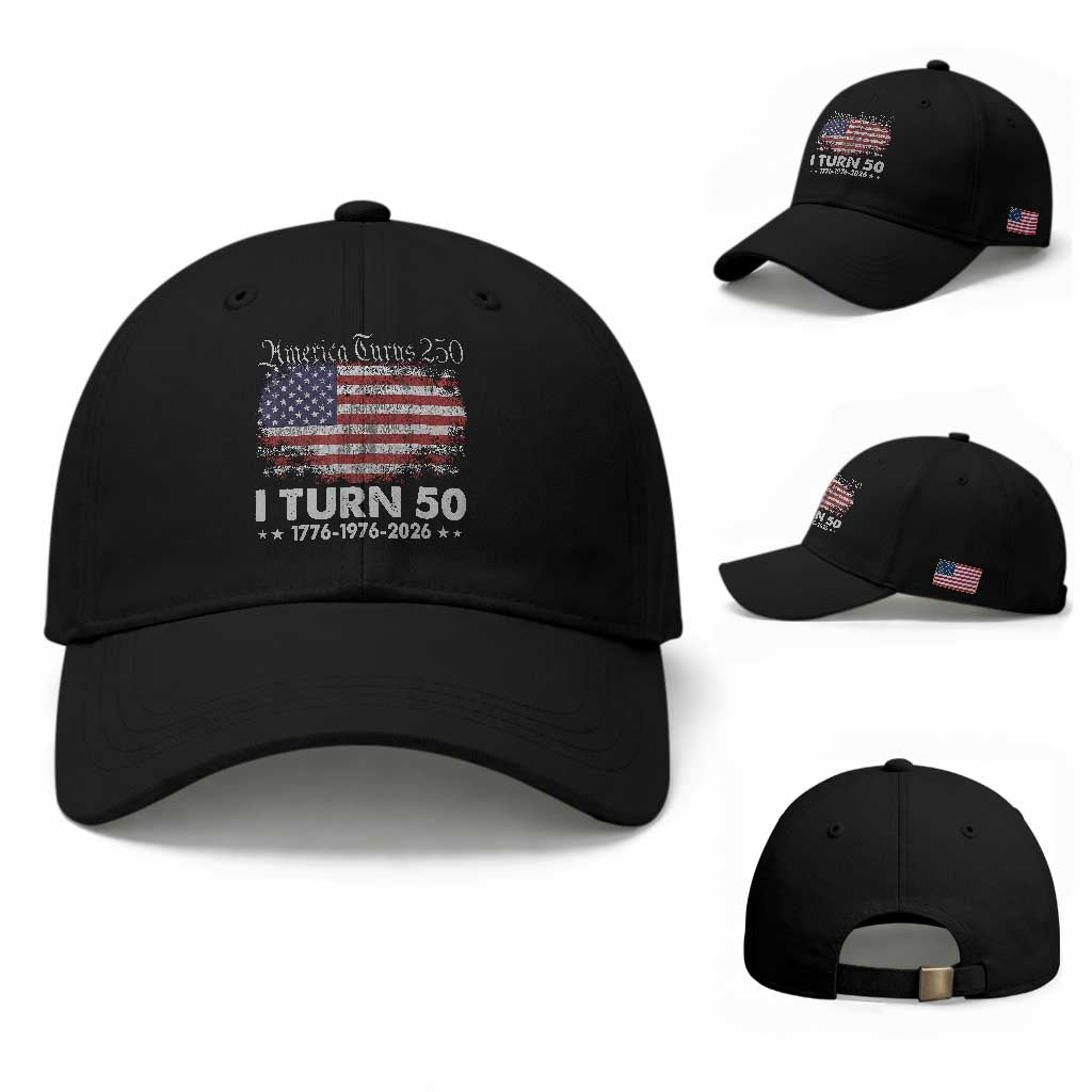 America Turns 250 I Turn 50 Baseball Cap Vintage 1976 50th Birthday 250th Anniversary USA 50 Year Old Gift