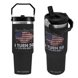 America Turns 250 I Turn 50 Flip Straw Tumbler Vintage 1976 50th Birthday 250th Anniversary USA 50 Year Old Gift