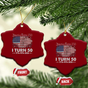 America Turns 250 I Turn 50 Ceramic Ornament Vintage 1976 50th Birthday 250th Anniversary USA 50 Year Old Gift