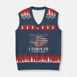 America Turns 250 I Turn 50 V-Neck Knit Sweater Vest Vintage 1976 50th Birthday 250th Anniversary USA 50 Year Old Gift