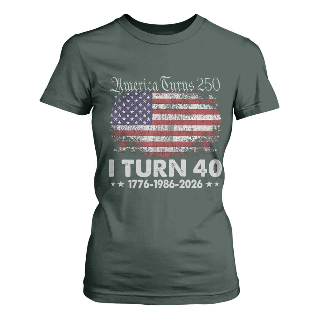 America Turns 250 I Turn 40 T Shirt For Women Vintage 1986 40th Birthday 250th Anniversary USA 40 Year Old Gift