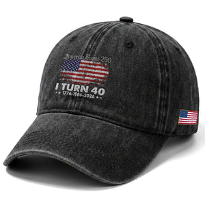 America Turns 250 I Turn 40 Washed Cotton Baseball Cap Vintage 1986 40th Birthday 250th Anniversary USA 40 Year Old Gift