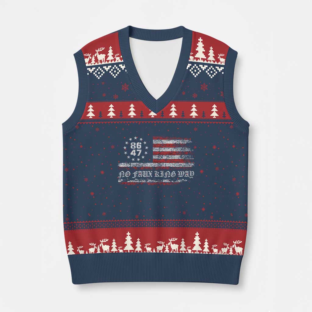 Snarky No Kings In America V-Neck Knit Sweater Vest No Faux King Way 86 47 US Flag Impeach 47 TS10 Navy Red Print Your Wear