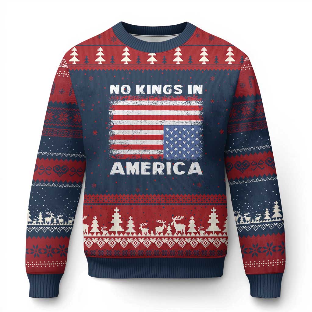 Snarky No Kings In America Ugly Christmas Sweater 86 47 No Faux King Way US Flag Upside Down TS10 Navy Red Print Your Wear