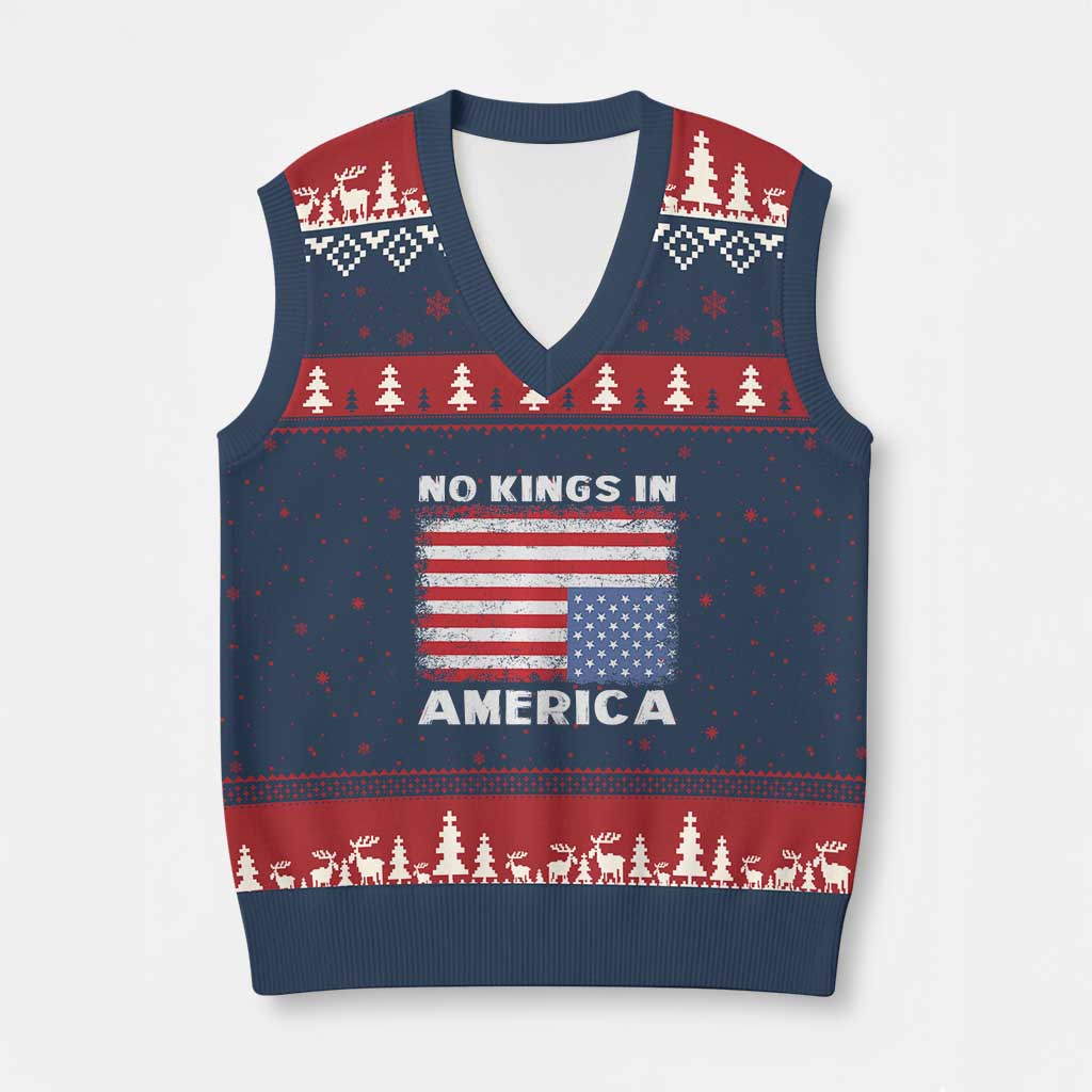 Snarky No Kings In America V-Neck Knit Sweater Vest 86 47 No Faux King Way US Flag Upside Down TS10 Navy Red Print Your Wear