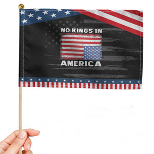 Snarky No Kings In America Patriotic Handheld Flag 86 47 No Faux King Way US Flag Upside Down TS10 Distressed 8.2" × 5.5" Black Blue Print Your Wear