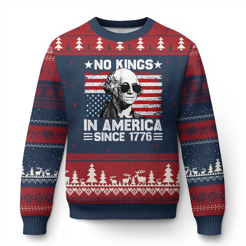 No Kings In America Since 1776 Ugly Christmas Sweater George Washington US Flag Upside Down TS10 Navy Red Print Your Wear