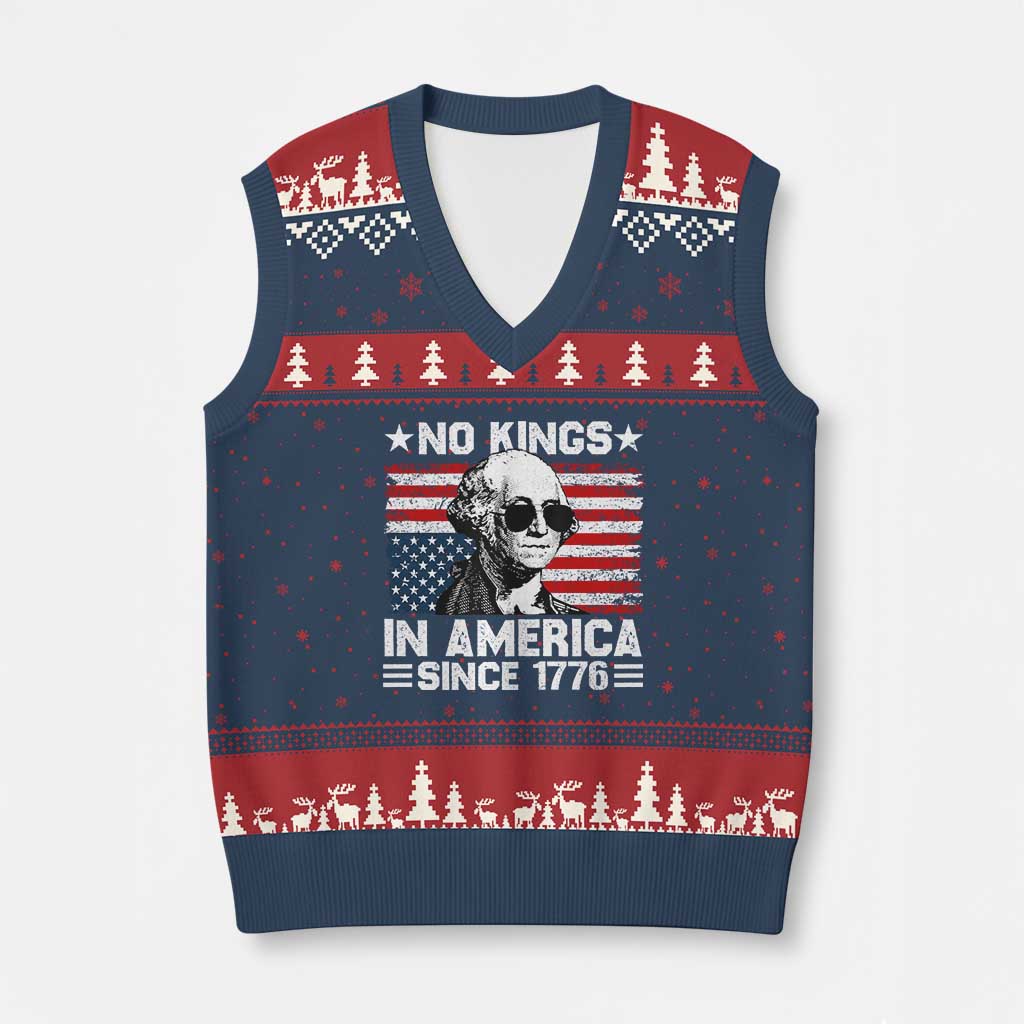 No Kings In America Since 1776 V-Neck Knit Sweater Vest George Washington US Flag Upside Down TS10 Navy Red Print Your Wear
