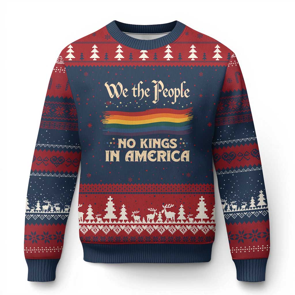We The People No Kings In America Ugly Christmas Sweater Pride Month LGBTQ TS10 Navy Red Print Your Wear