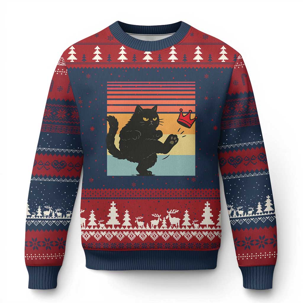 No Kings Black Cat Ugly Christmas Sweater Funny Kitten Social Justice - Print Your Wear