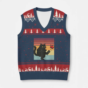 No Kings Black Cat V-Neck Knit Sweater Vest Funny Kitten Social Justice - Print Your Wear