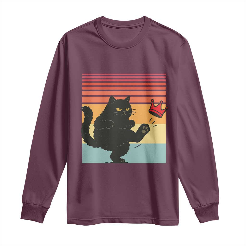 No Kings Black Cat Long Sleeve Shirt Funny Kitten Social Justice TS10 Maroon Print Your Wear