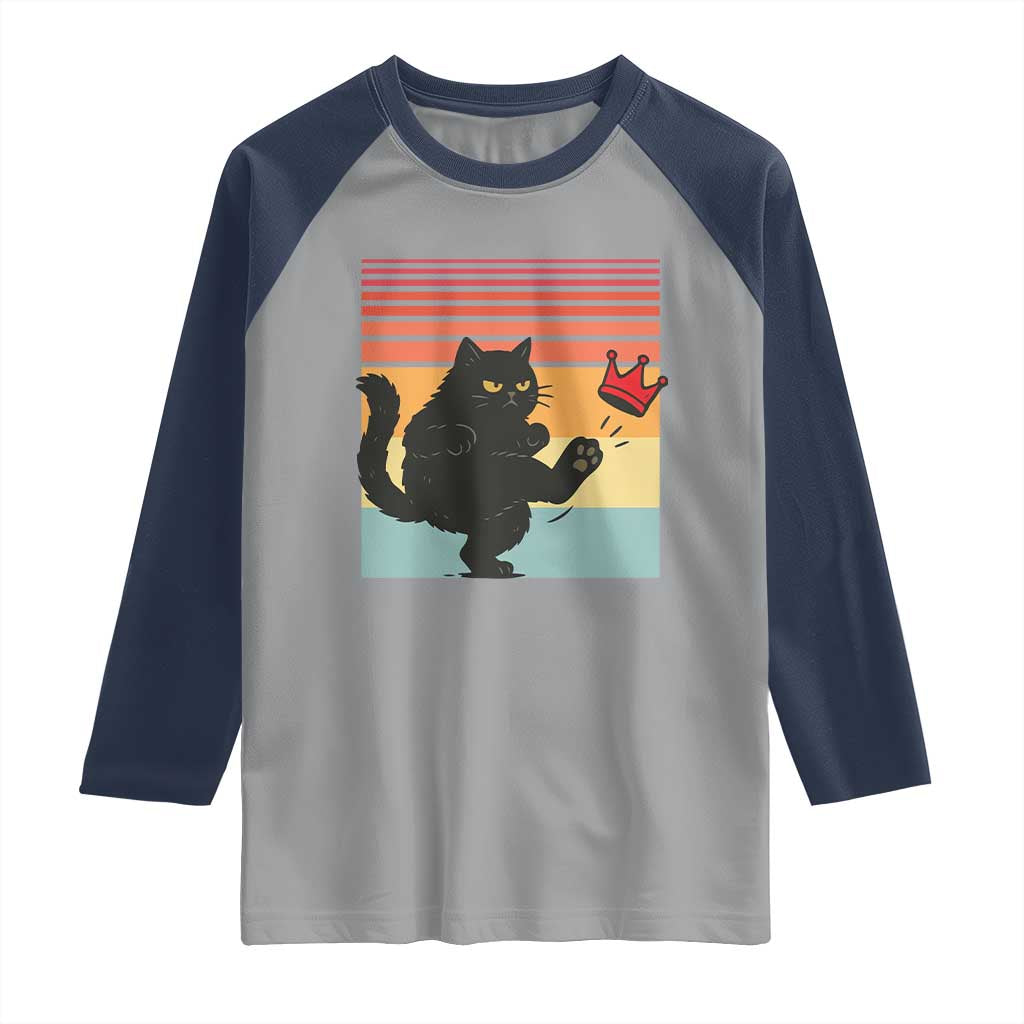 No Kings Black Cat Raglan Shirt Funny Kitten Social Justice TS10 Sport Gray Navy Print Your Wear