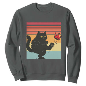 No Kings Black Cat Sweatshirt Funny Kitten Social Justice TS10 Dark Heather Print Your Wear