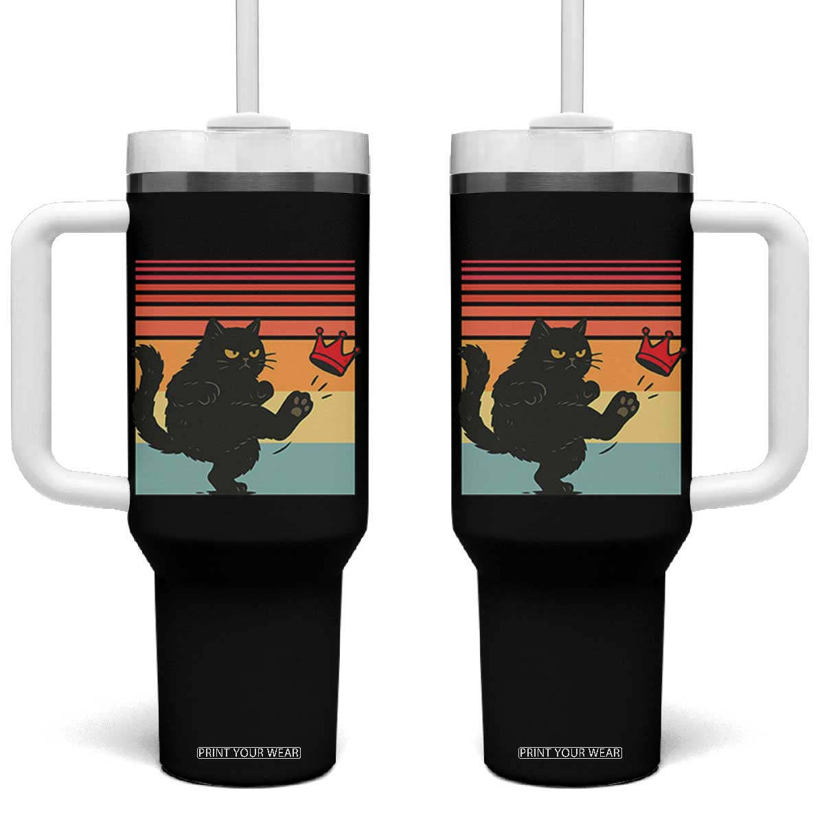 No Kings Black Cat Tumbler With Handle Funny Kitten Social Justice TS10 One Size: 40 oz Black Print Your Wear