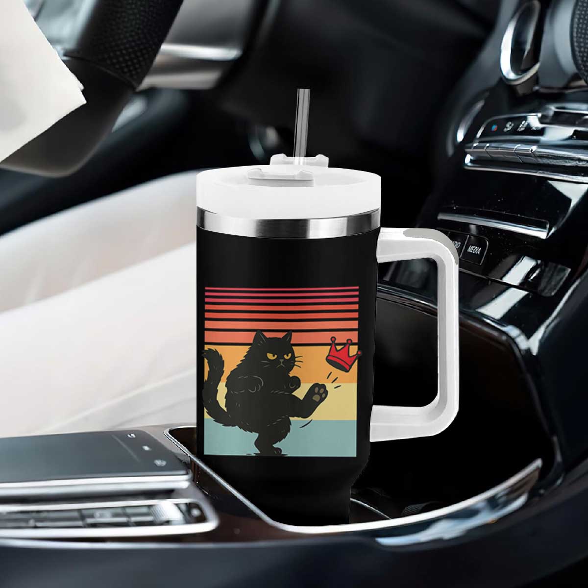 No Kings Black Cat Tumbler With Handle Funny Kitten Social Justice TS10 Print Your Wear