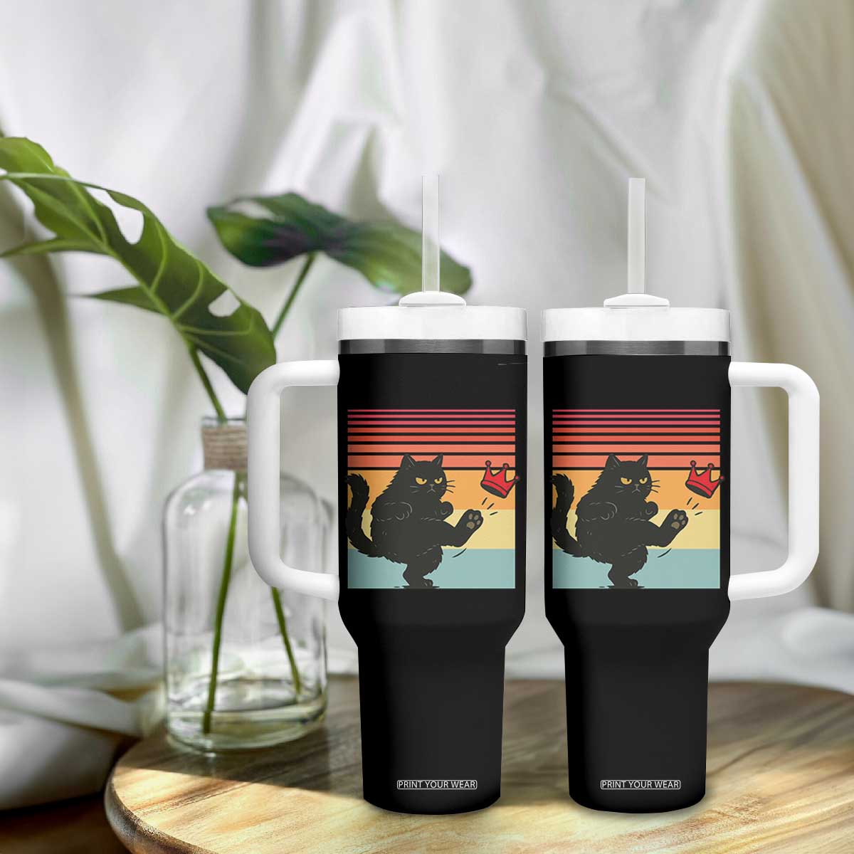 No Kings Black Cat Tumbler With Handle Funny Kitten Social Justice TS10 Print Your Wear