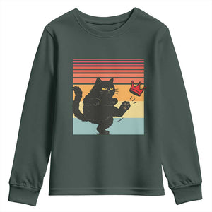 No Kings Black Cat Youth Sweatshirt Funny Kitten Social Justice TS10 Dark Forest Green Print Your Wear