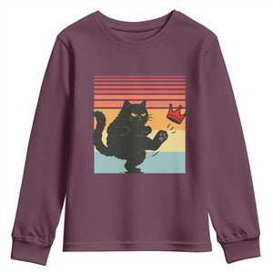 No Kings Black Cat Youth Sweatshirt Funny Kitten Social Justice TS10 Maroon Print Your Wear