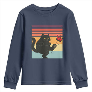 No Kings Black Cat Youth Sweatshirt Funny Kitten Social Justice TS10 Navy Print Your Wear