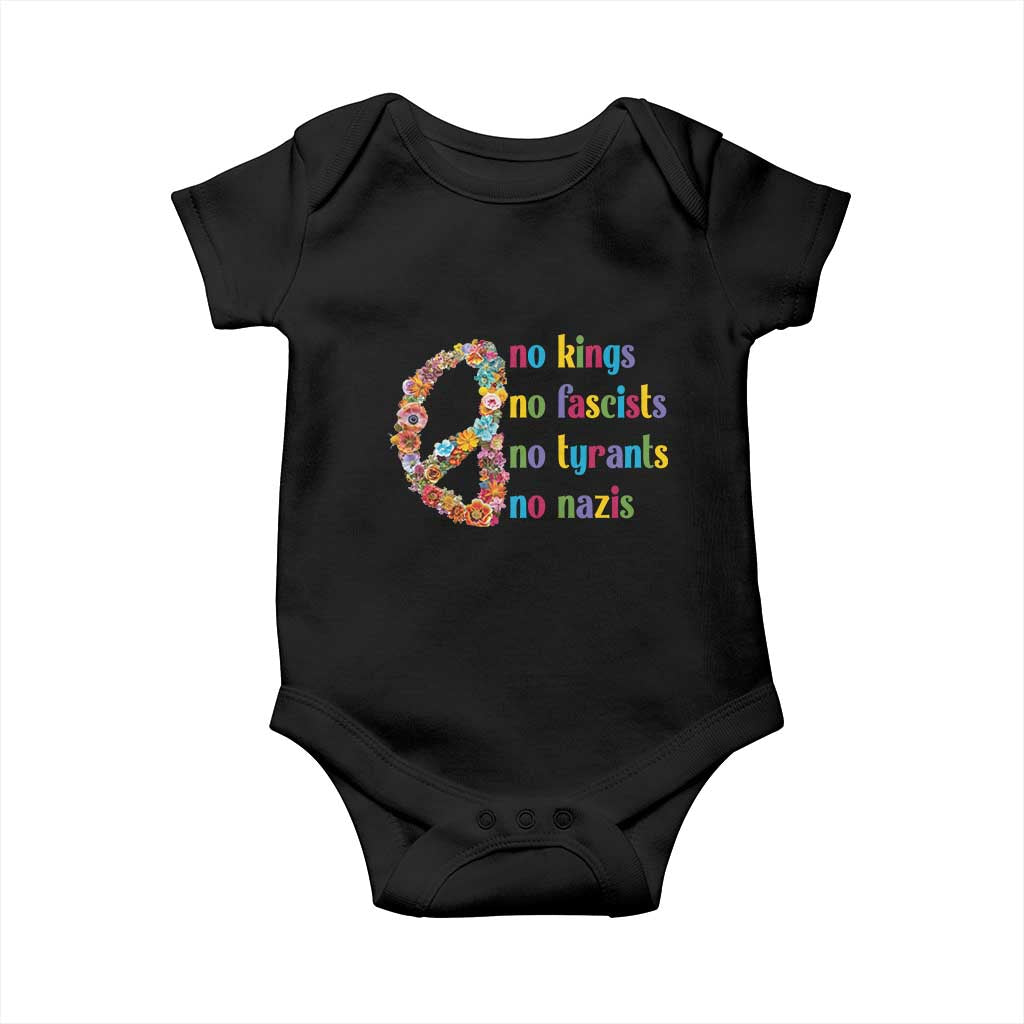 No Kings No Fascists Baby Onesie Floral Peace Sign Social Justice TS10 Black Print Your Wear