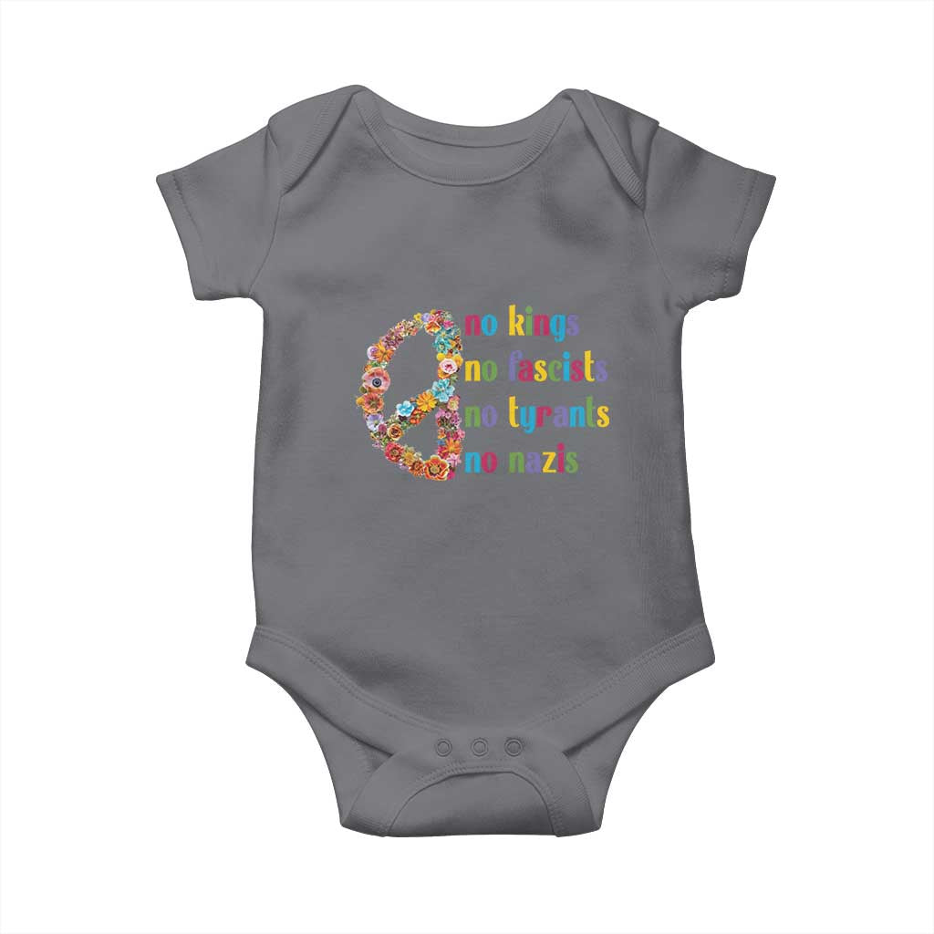 No Kings No Fascists Baby Onesie Floral Peace Sign Social Justice TS10 Charcoal Print Your Wear