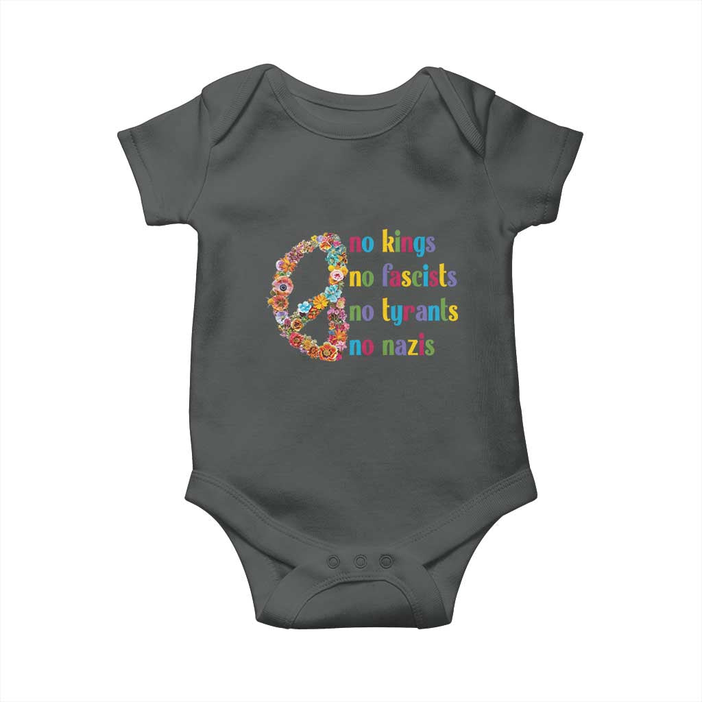 No Kings No Fascists Baby Onesie Floral Peace Sign Social Justice TS10 Dark Heather Print Your Wear
