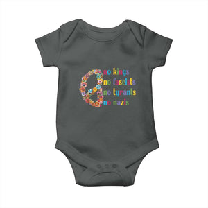 No Kings No Fascists Baby Onesie Floral Peace Sign Social Justice TS10 Dark Heather Print Your Wear