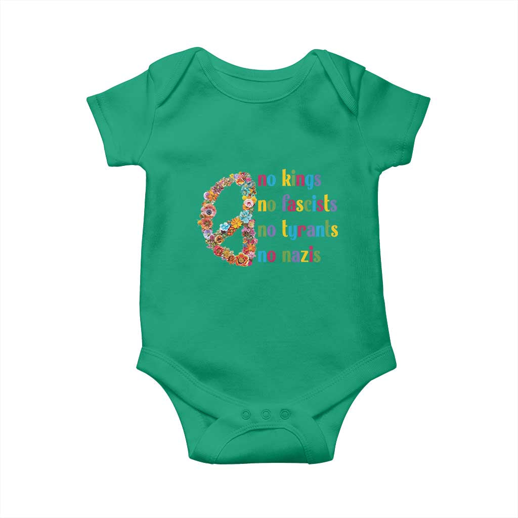 No Kings No Fascists Baby Onesie Floral Peace Sign Social Justice TS10 Irish Green Print Your Wear