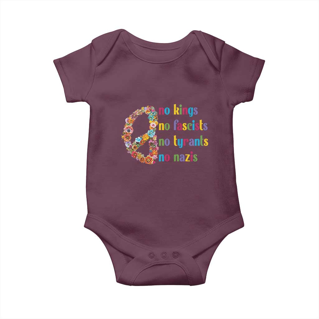 No Kings No Fascists Baby Onesie Floral Peace Sign Social Justice TS10 Maroon Print Your Wear