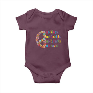 No Kings No Fascists Baby Onesie Floral Peace Sign Social Justice TS10 Maroon Print Your Wear