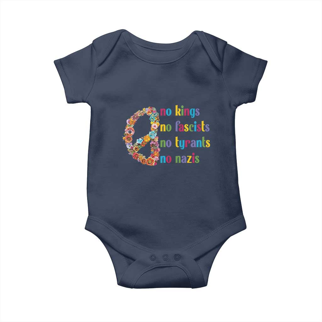 No Kings No Fascists Baby Onesie Floral Peace Sign Social Justice TS10 Navy Print Your Wear